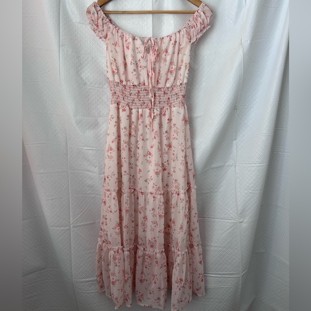 Floral Pink Off-Shoulder Dress